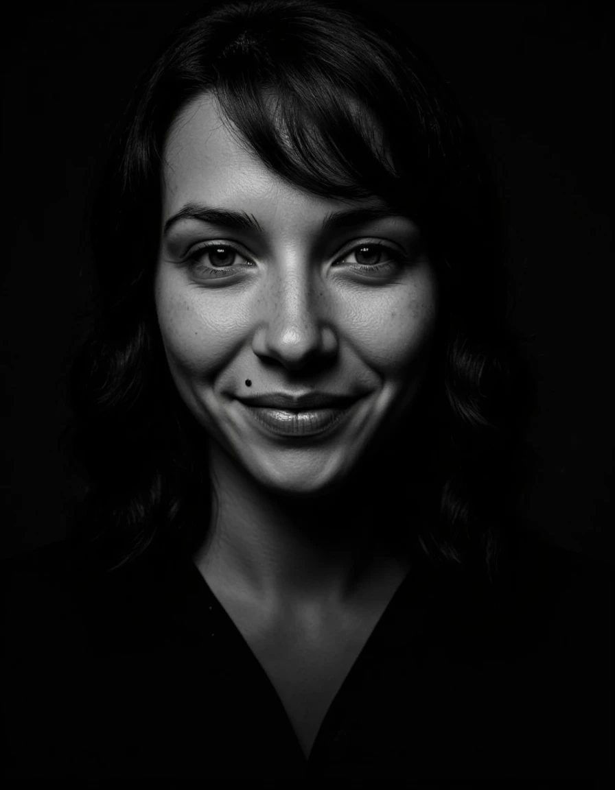 Mia in dramatic black-and-white studio lighting